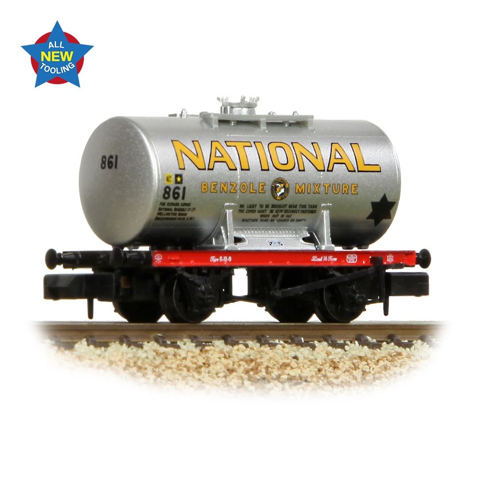 Farish 378-002A 14T Anchor-Mounted Tank Wagon 'National Benzole' Silver - N Gauge