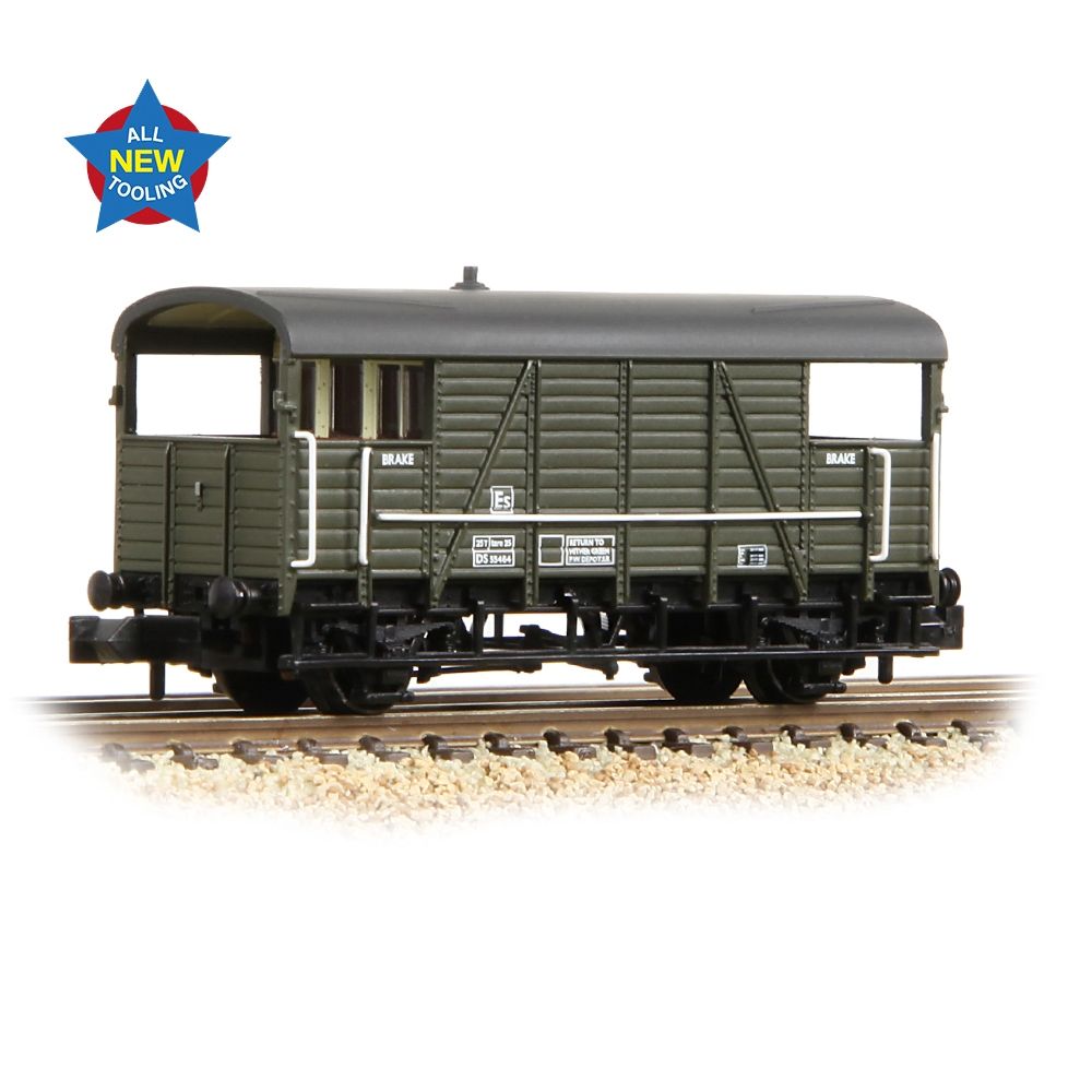 Farish 378-028A SE&CR 25T 'Dance Hall' Brake Van BR Olive Green - N Gauge