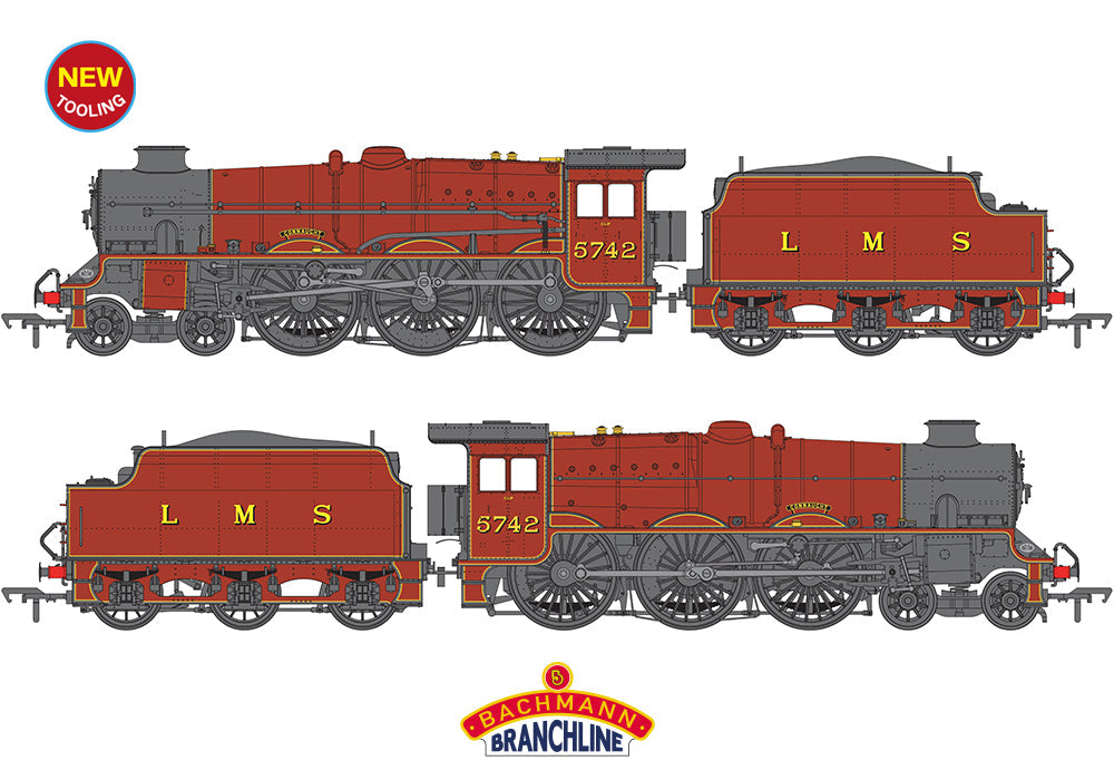Bachmann 35-975 LMS Jubliee with Double Chimney & Riveted Stanier Tender 5742 'Connaught' LMS Crimson Lake OO Gauge *PRE ORDER £182.71*