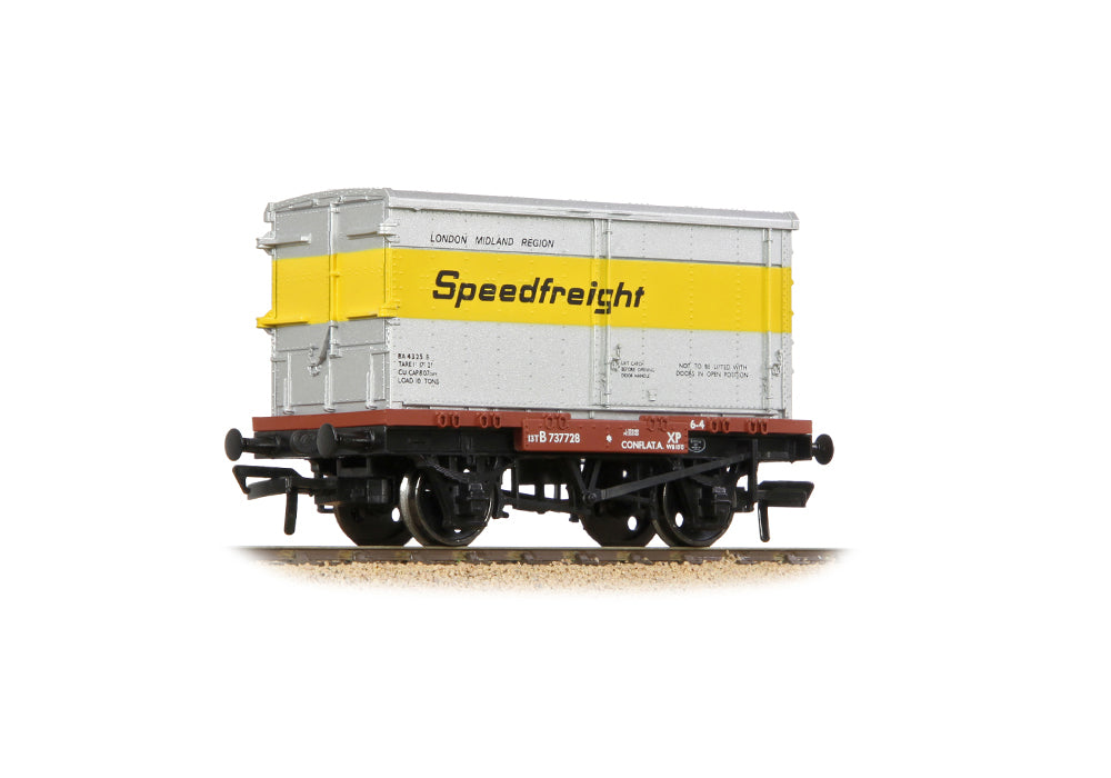 Bachmann 37-990A Conflat Wagon BR Bauxite (Early) with 'Speedfreight' BA Container OO Gauge *PRE ORDER £26.96*