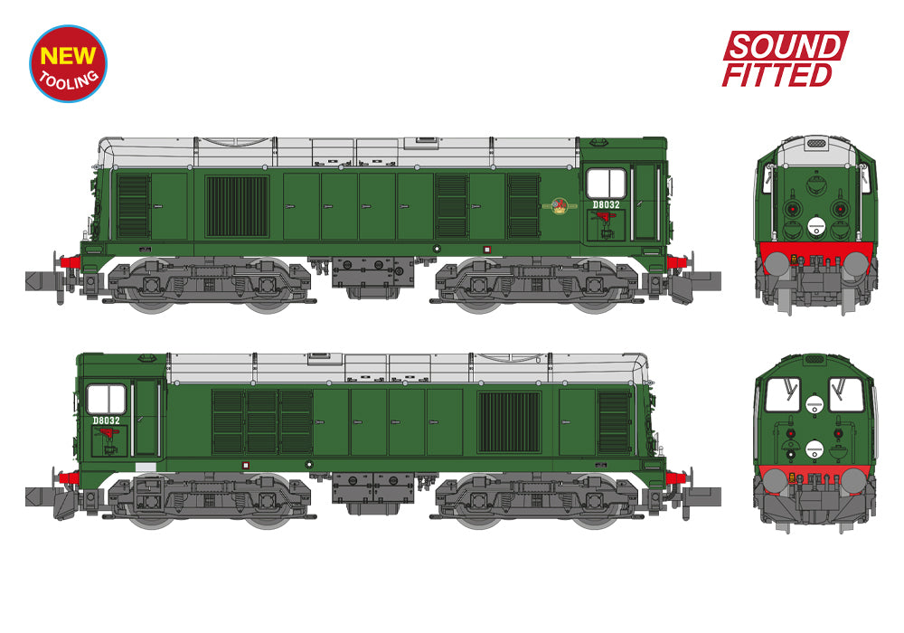Farish 371-030ASF Class 20/0 Disc Headcode & Tablet Catcher D8032 BR Green (Late Crest) SOUND FITTED N Gauge *PRE ORDER £237.96*