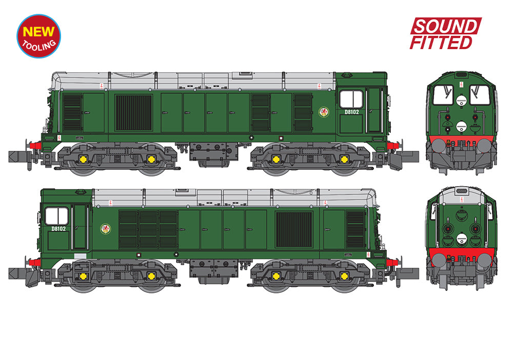 Farish 371-030BSF Class 20/0 Disc Headcode & Tablet Catcher Recess D8102 BR Green (Roundel) SOUND FITTED N Gauge *PRE ORDER £237.96*