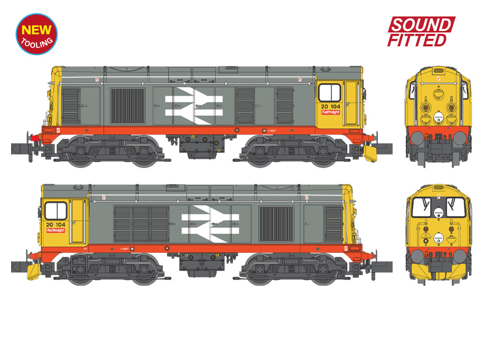 Farish 371-039ASF Class 20/0 Disc Headcode 20104 BR Railfreight (Red Stripe) SOUND FITTED N Gauge *PRE ORDER £237.96*