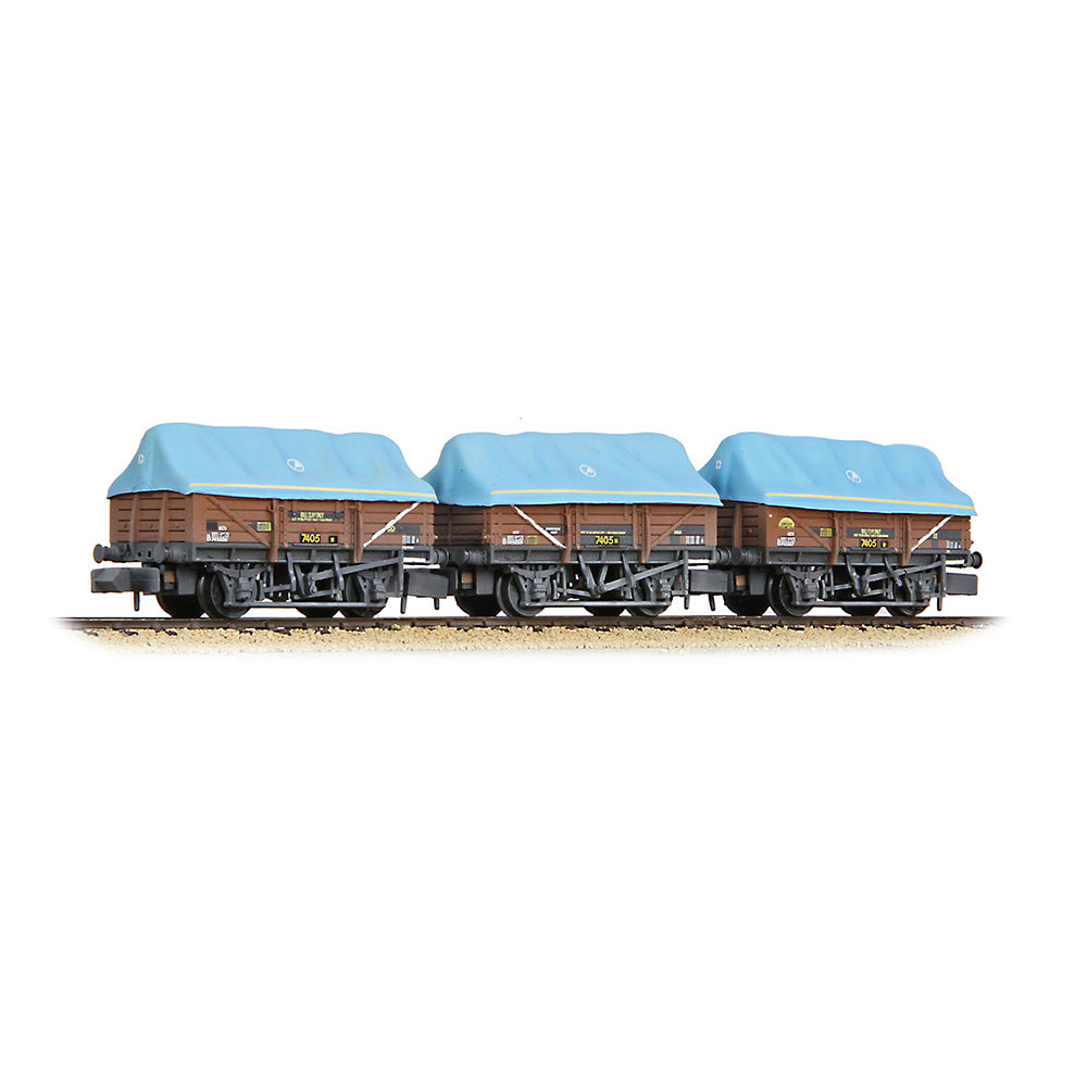 Farish 377-491 5 Plank China Clay 3-Wagon Pack BR Bauxite (TOPS) with Tent Canopy, Wthrd N Gauge