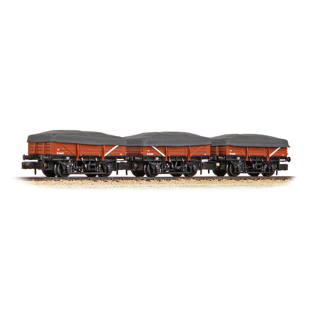 Farish 377-492 5 Plank China Clay 3-Wagon Pack BR Bauxite (Early) with Flat Canopy N Gauge