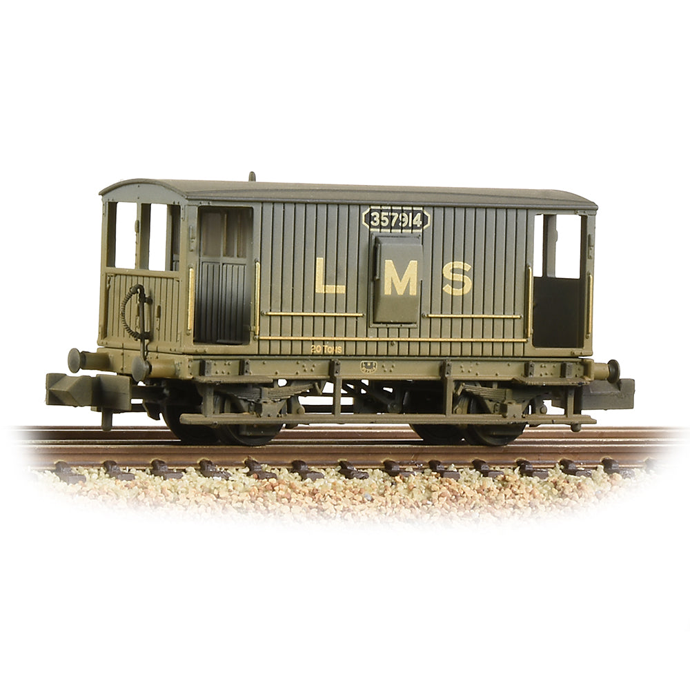 Farish 377-750A MR 20T Brake Van With Duckets LMS Grey - Weathered, N Gauge