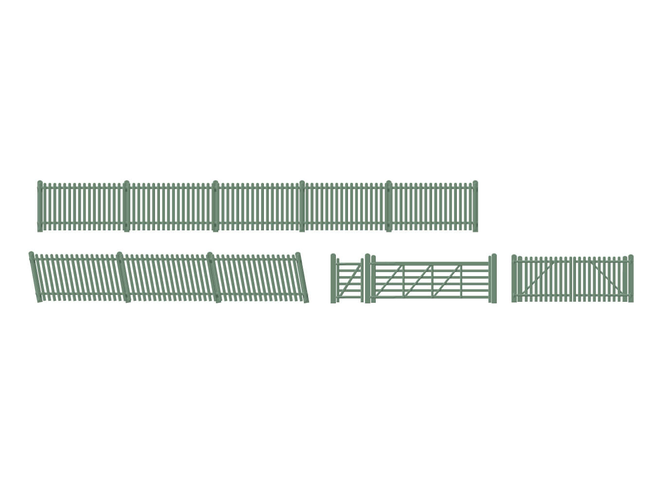 Ratio 430 Picket fencing, green (inc. Gates & ramps)