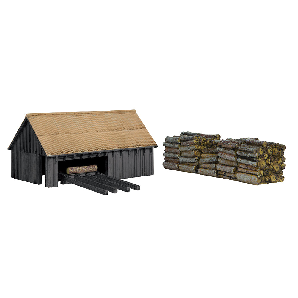 Scenecraft 44-1008A Sawmill and Woodpile Black OO Gauge
