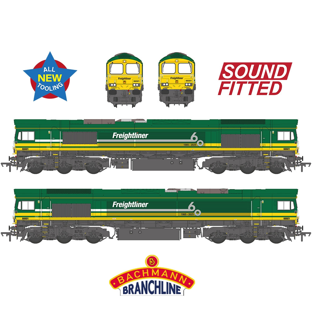 Bachmann 50-012SF Class 66/6 66601 Freightliner 60 1965-2025 Freightliner Green OO Gauge *PRE ORDER £288.96*