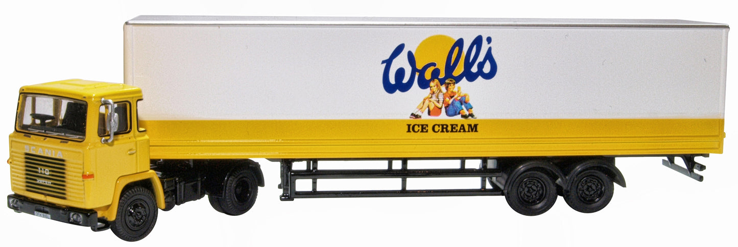 Oxford 76SC110004 Walls Ice Cream Scania 110 40ft Box Trailer, OO Gauge