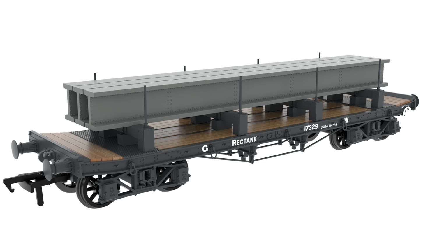 Rapido 985009 WD 35T Rectank No.17329 - GWR Grey (1940s) (Girder Load on Bolsters) OO Gauge *PRE ORDER £49.46*