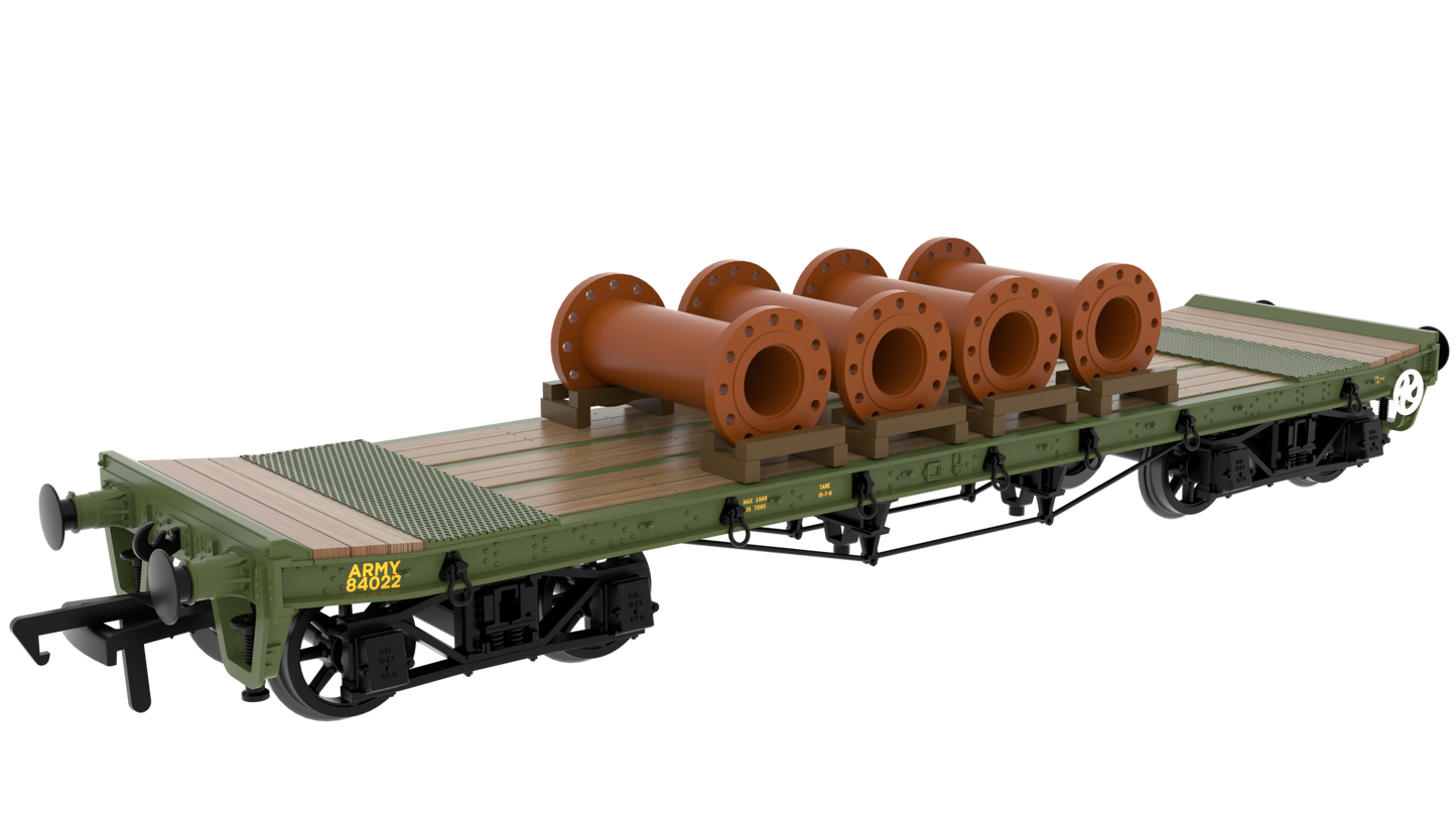 Rapido 985018 WD 35T Rectank No.84022 - Army Green (Pipe Load) OO Gauge *PRE ORDER £49.46*
