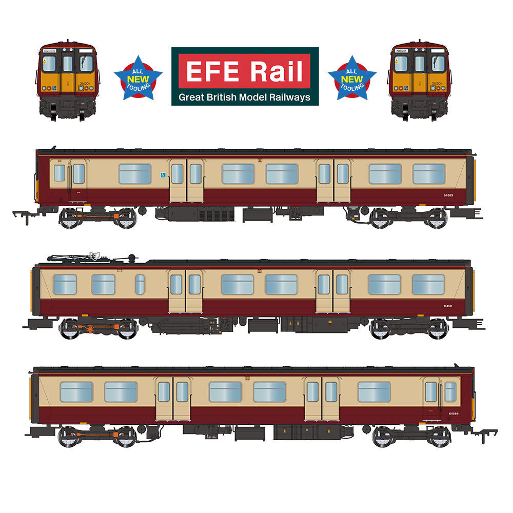EFE Rail E81011 Class 314 3-Car EMU 314201 Strathclyde PTA Carmine & Cream OO Gauge *PRE ORDER £297.46*