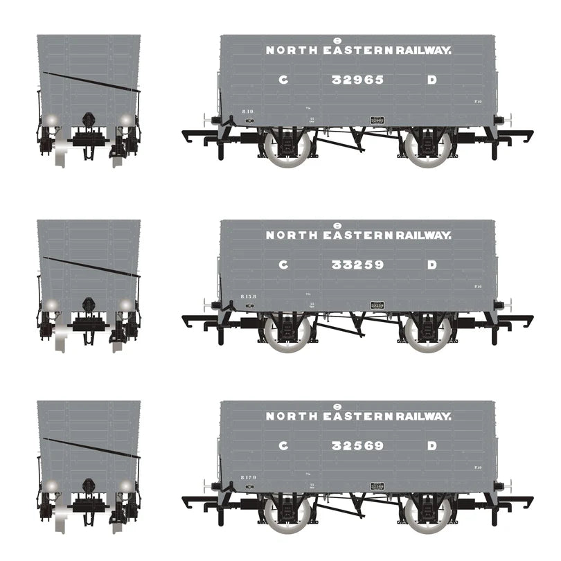 Accurascale ACC2819 P7 Hopper Pre-Grouping: NER Grey Triple Pack 2 , OO Gauge