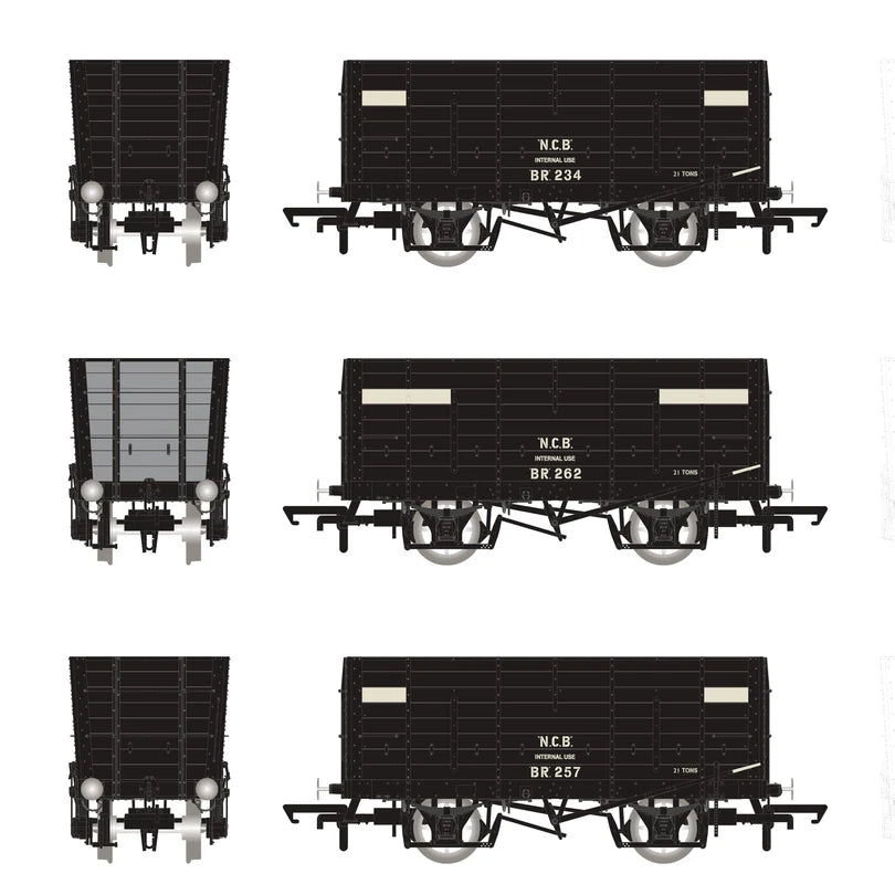 Accurascale ACC2832 P7 Hopper NCB (Brodsworth) Black, with white planks Triple Pack , OO Gauge