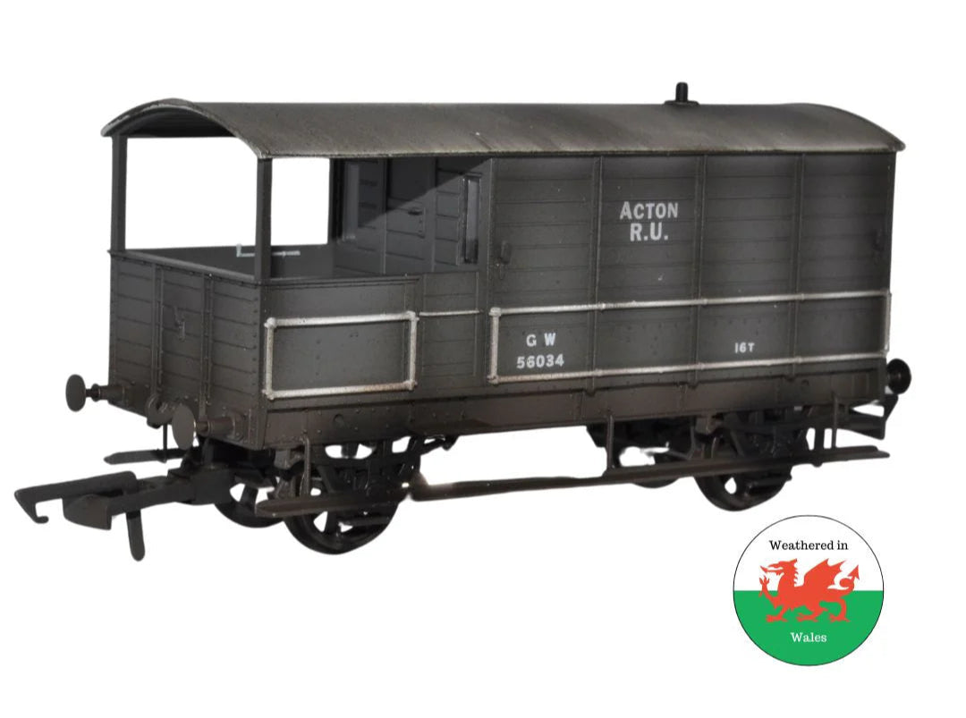 Oxford Rail OR76TOB002W Toad Brake Van GWR 4 Wheel Plated (late) Acton 56034 Weathered - OO Gauge
