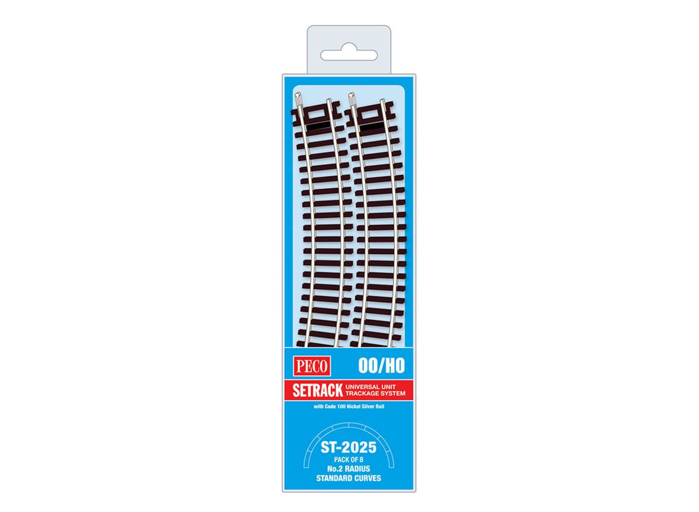 Peco ST-2025 2nd radius Standard Curves (Pack of 8) - OO Gauge