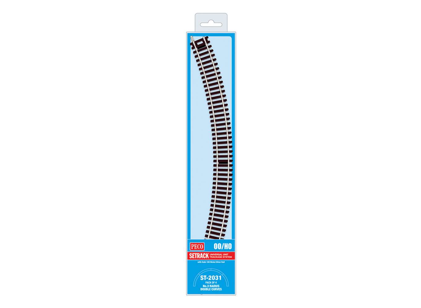 Peco ST-2031 3rd radius Double Curves (Pack of 4) - OO Gauge