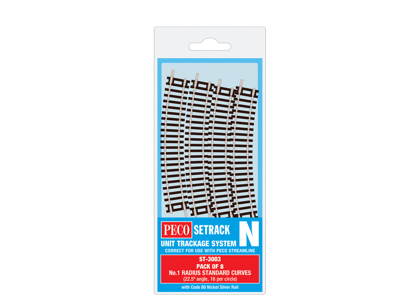 Peco ST-3003 Standard Curve, 1st Radius (Pack of 8) - N Gauge