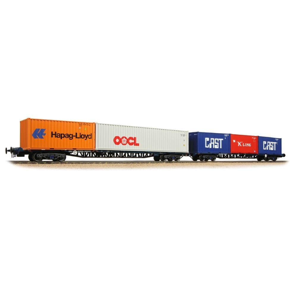 Bachmann 38-627A BR FGA Outer Flats 2-Pack BR Blue (TOPS), 5 x 20/40ft ISO Containers, OO Gauge