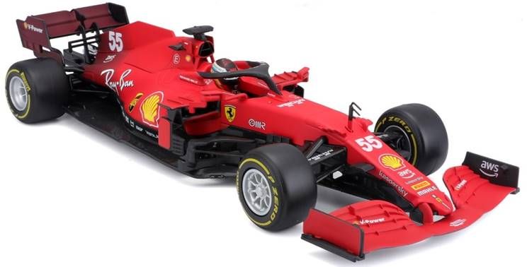 Burago 16809S Ferrari F1 SF21 #55 Carlos Sainz 2021 Season Car - Medium Yellow wall tyres, 1:18 Scale
