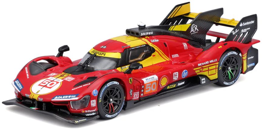 Burago 36316 Ferrari 499P Hypercar 24h Le Mans Champion 2024 #50 Acrylic Case and Stand, 1:43 Scale