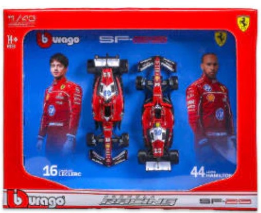 Burago 36856F Ferrari F1 SF-25 #16 Charles Leclerc + #44 Lewis Hamilton 2025 2 Car Set, 1:43 Scale