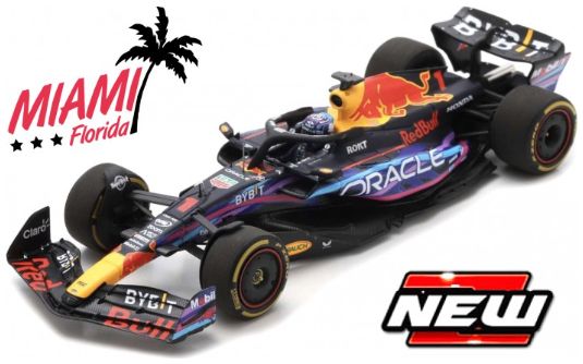 Burago 38083VM Red Bull F1 RB19 #1 Max Verstappen Winner Miami GP 2023 w/Helmet, 1:43 Scale