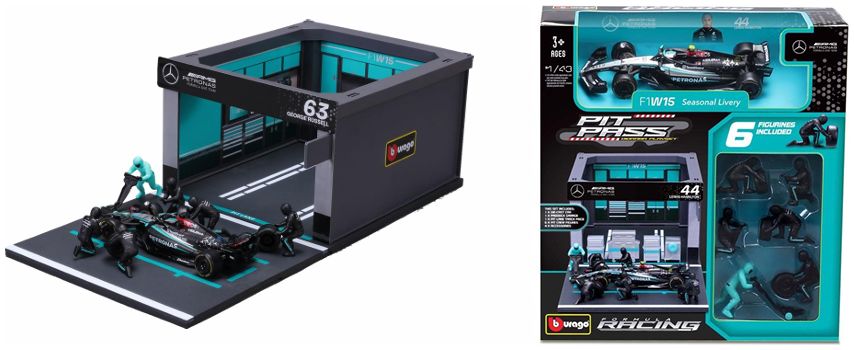 Burago 38458A Mercedes F1 W16 2025 Pit Pass Diorama Antonelli 1:43 Scale *PRE ORDER £23.74*
