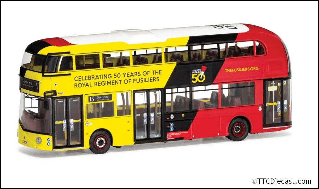 Corgi OM46627b NBFL Borismaster, Go Ahead London, Rte 15 Stepney, Royal Fusilliers