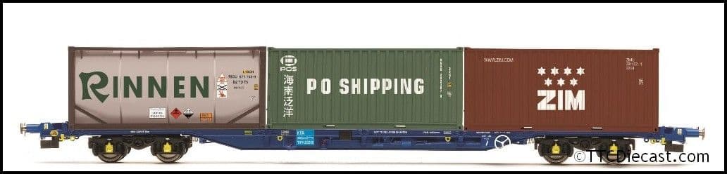 Hornby R60239 KFA Container Wagon with 2 x 20' & 1 x 20' containers - Era 11 - OO Gauge