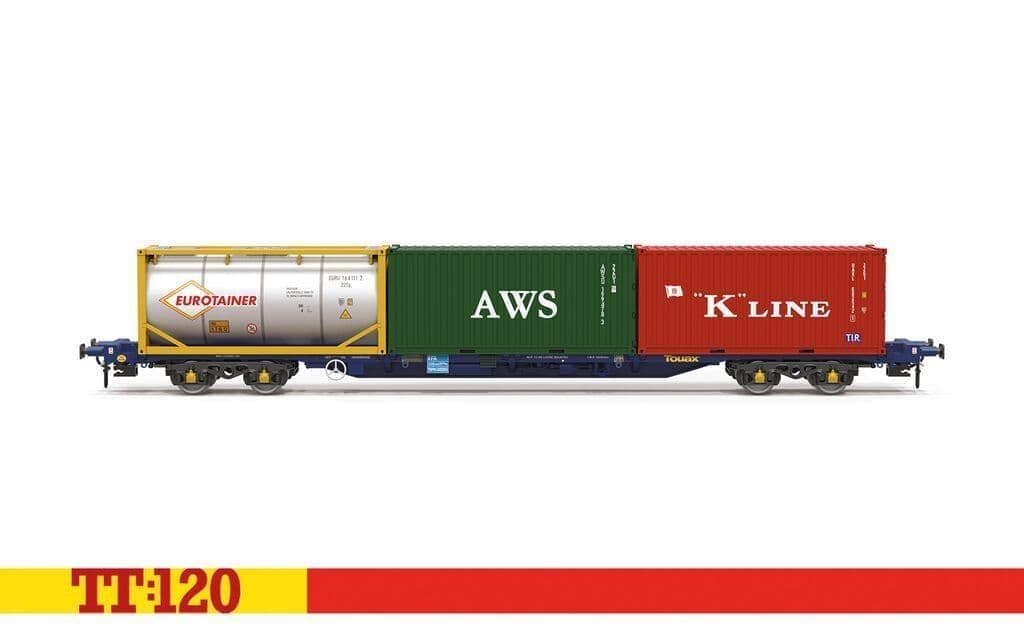 Hornby TT6030 Touax KFA Container Wagon with 3x20 Containers 1/120 Scale *PRE ORDER £49.49*
