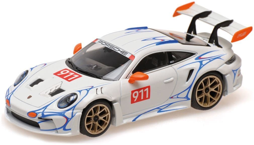 Minichamps 410 062115 Porsche 911 (992) Gt3Rs 2023, White W/Orange Decor 1:43 Scale *PRE ORDER £53.54*