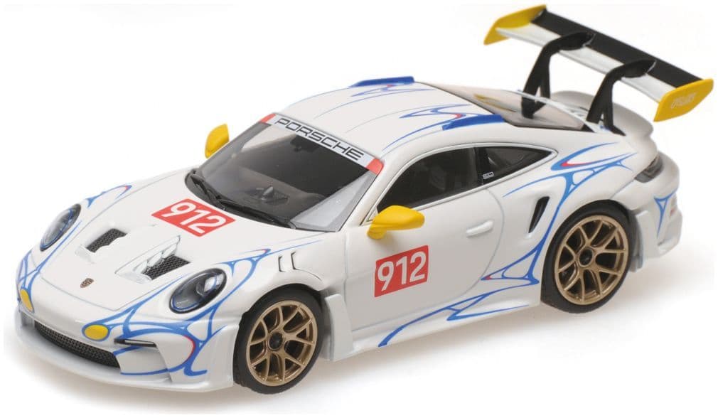 Minichamps 410 062116 Porsche 911 (992) Gt3Rs 2023, White W/Yellow Decor 1:43 Scale *PRE ORDER £53.54*