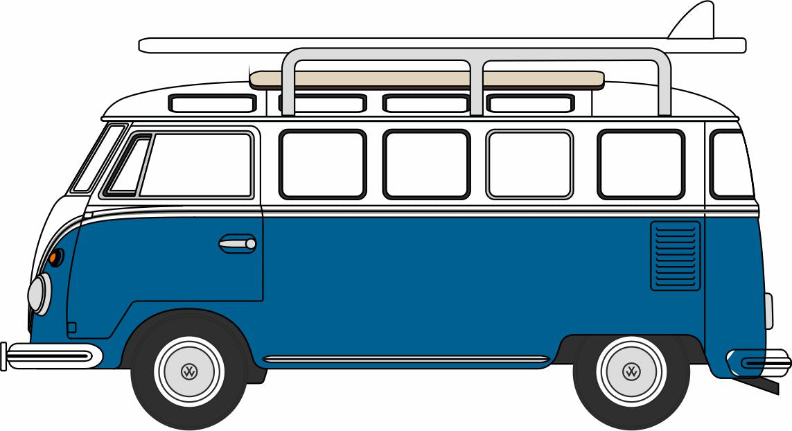 Oxford 76VWS016 VW T1 Samba Bus/Surfboards Gulf Blue/White 1/76 Scale (OO) *PRE ORDER £9.95*