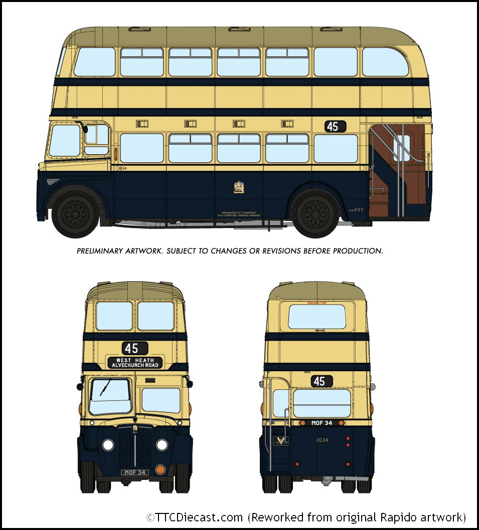 Rapido 900004, New Look Guy Arab IV, Birmingham City Transport, 3034, 45 West Heath Alvechurch Road