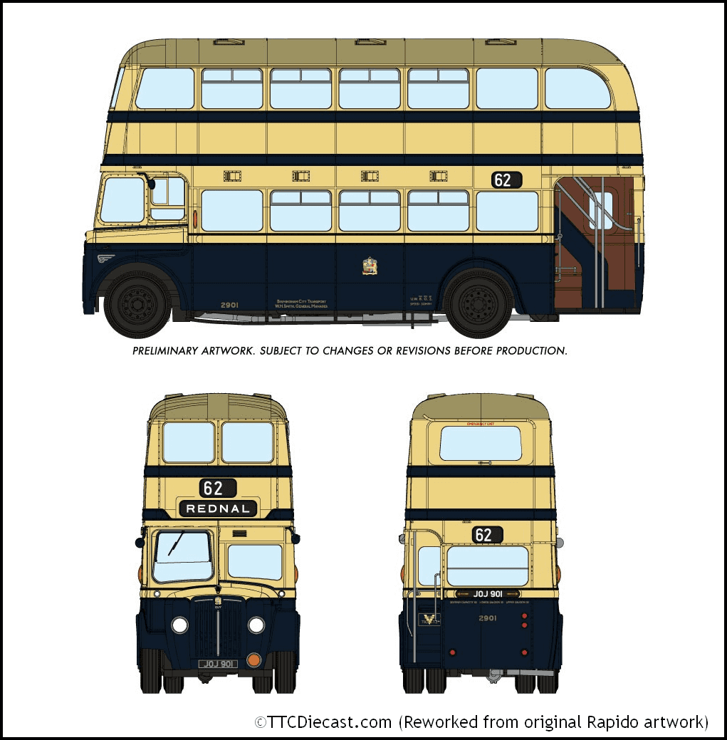 Rapido 900006, New Look Guy Arab IV, Birmingham City Transport, 2901, 62 Rednal