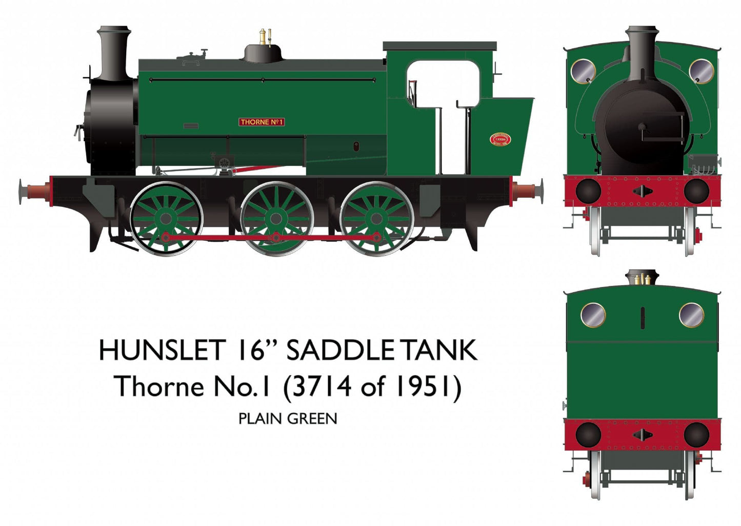 Rapido 903007 16" Hunslet 'Thorne No.1' Plain Green, OO Gauge