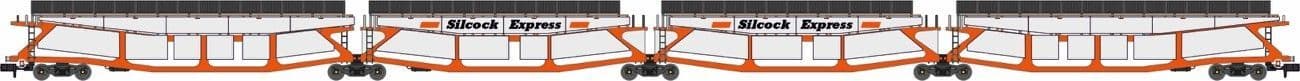 Revolution RT-N-CAR4-125B Quad set Cartic, 4 car carrier, Silcock Express livery with roof + side screens (set B), N Gauge