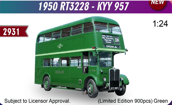Sunstar H2931 AEC Regent III - RT3228 - KYY 957 1950 Greenline RT 1/24, PRE ORDER NOW £219.99