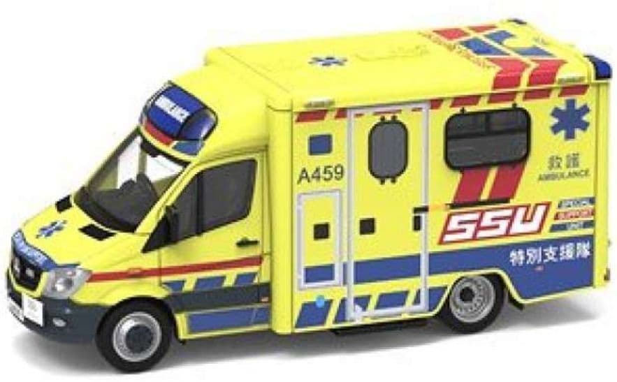 Tiny ATC65077 Mercedes Benz Sprinter FL HKFSD Ambulance SSU (A459) Yellow/Blue 1:76 Scale