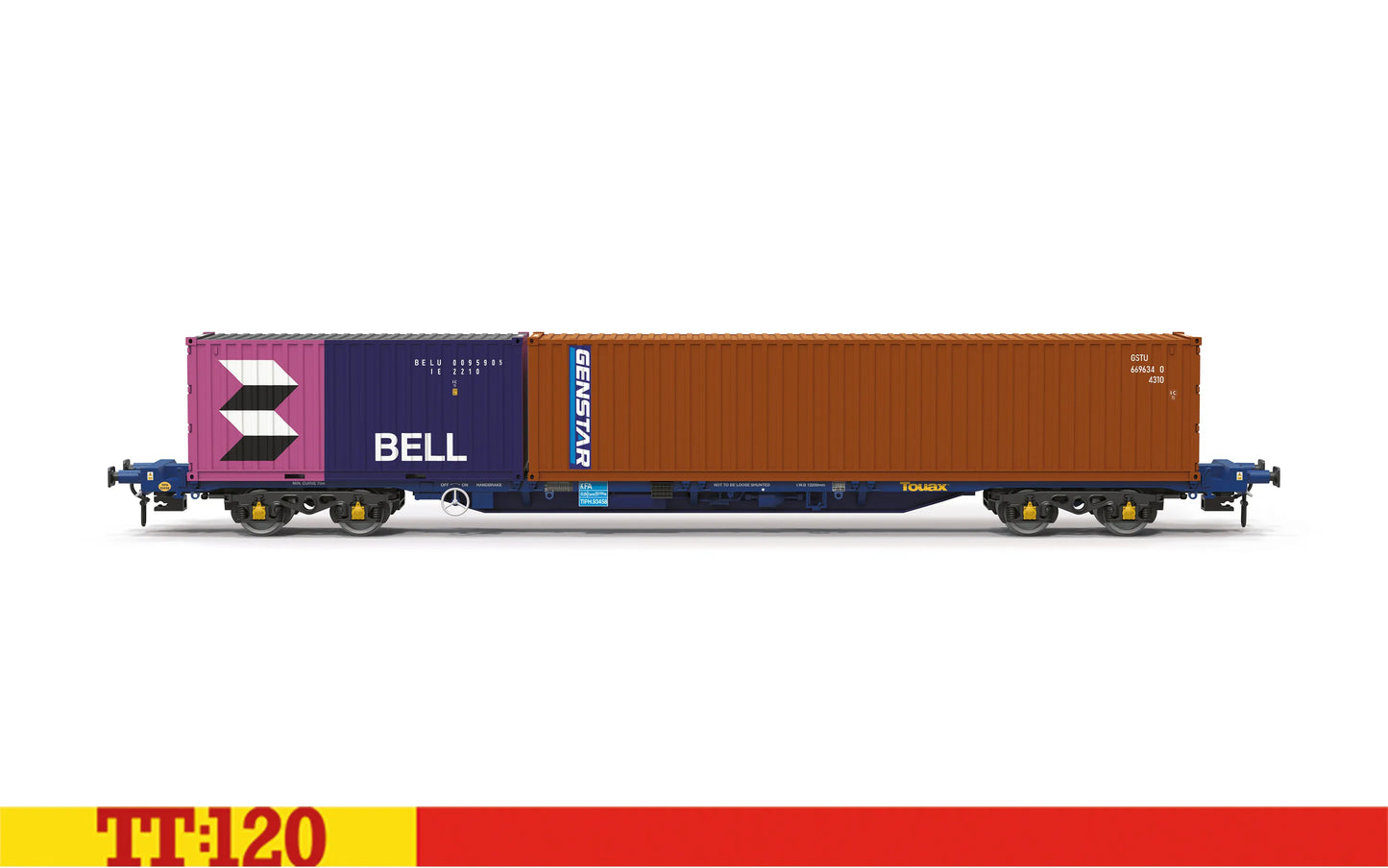 Hornby TT6058 Touax KFA Container Wagon with Bell 20 Container and Genstar 40 Container TT120 Gauge *PRE ORDER £49.49*