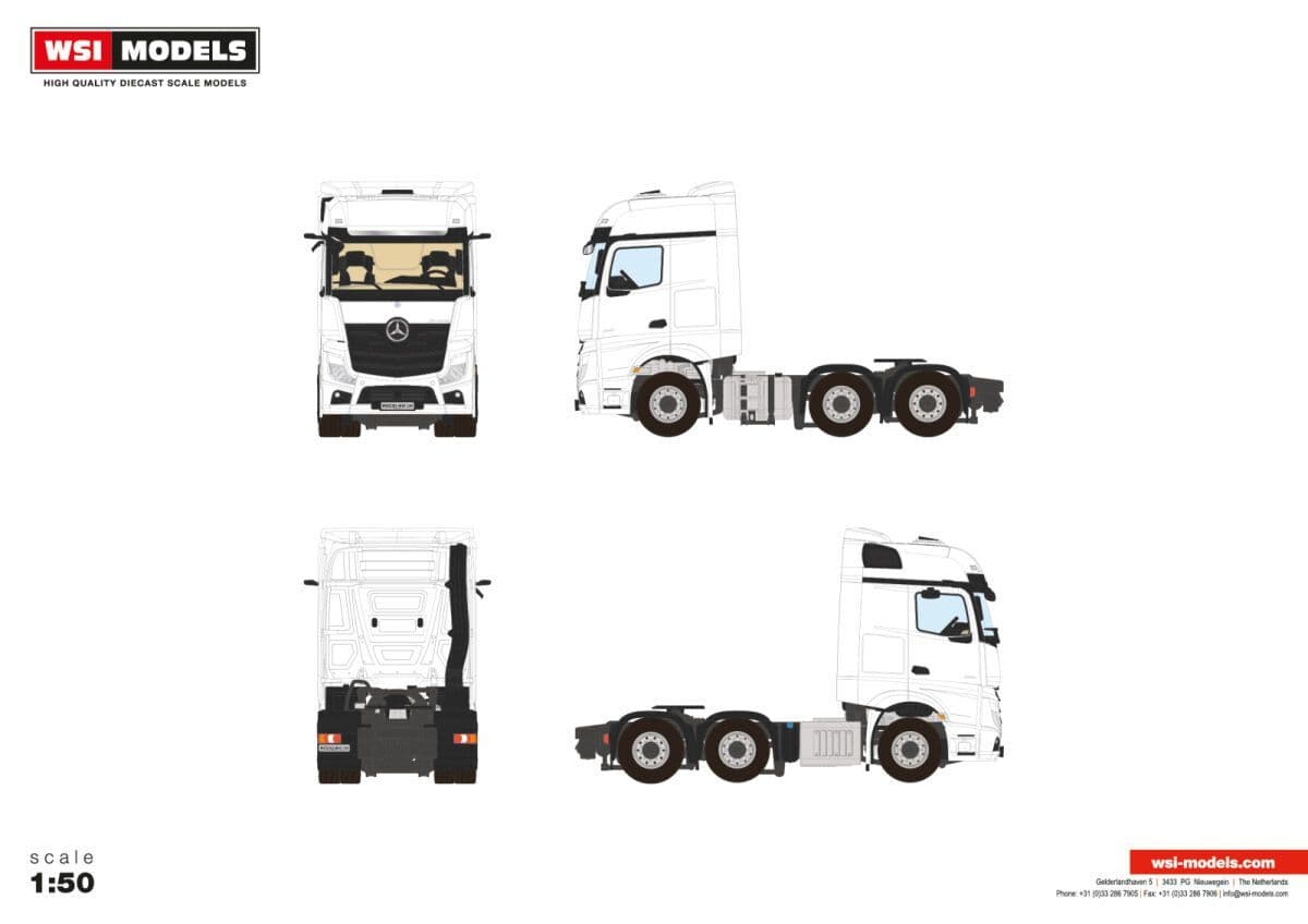 Wsi 03-2039 Mercedes Benz Actros MP5 Big Space 6x2 Twinsteer 'White Line', 1/50 Scale