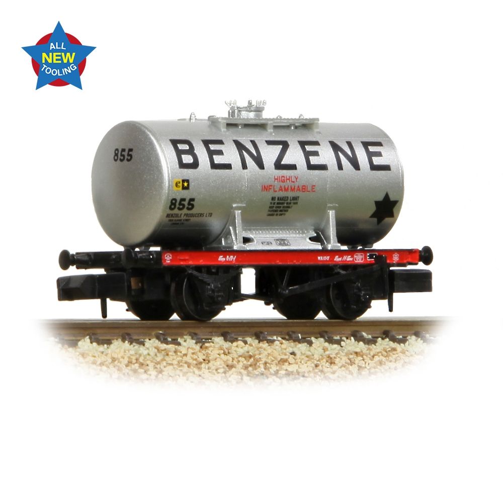 Farish 378-000A 14T Anchor-Mounted Tank Wagon 'Benzene' Silver - N Gauge