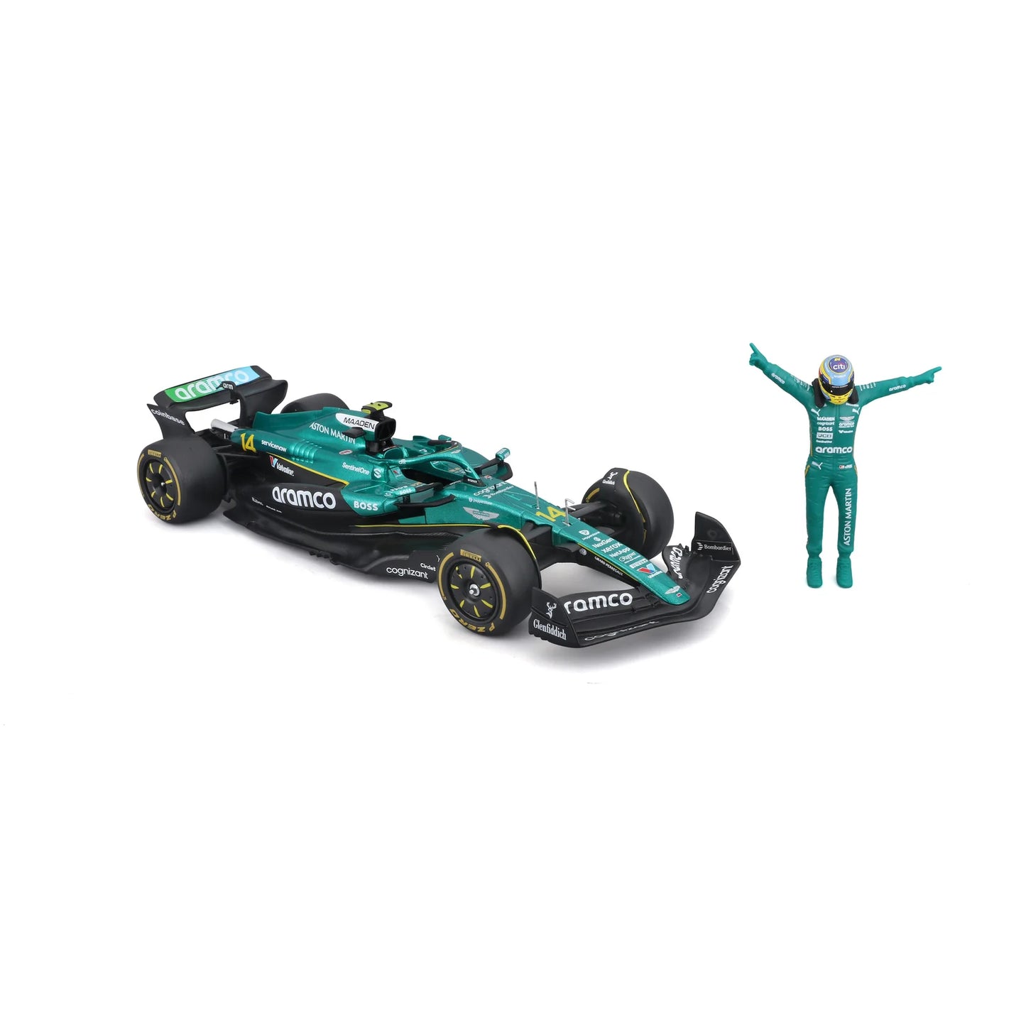 Burago 28071A Aston Martin F1 AMR 25 #14 Fernando Alonso 2025 w/Figure 1:24 Scale *PRE ORDER £31.49*