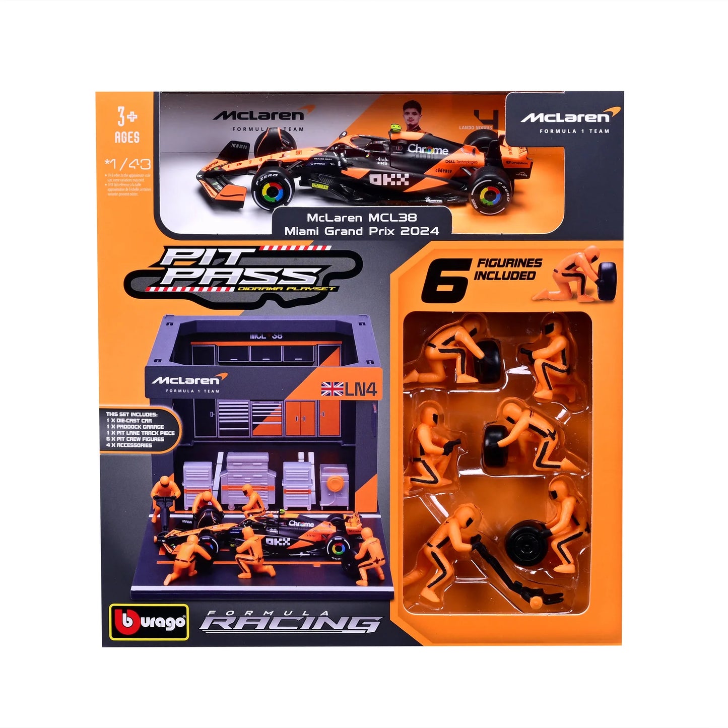 Burago 38541N McLaren F1 MCL38 2024 Norris Pit Pass 1:43 Scale *PRE ORDER £ 24.99*