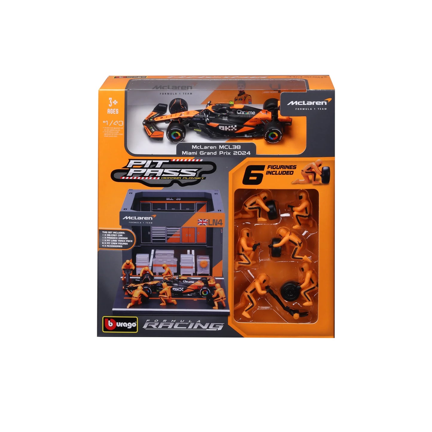 Burago 38541N McLaren F1 MCL38 2024 Norris Pit Pass 1:43 Scale *PRE ORDER £ 24.99*