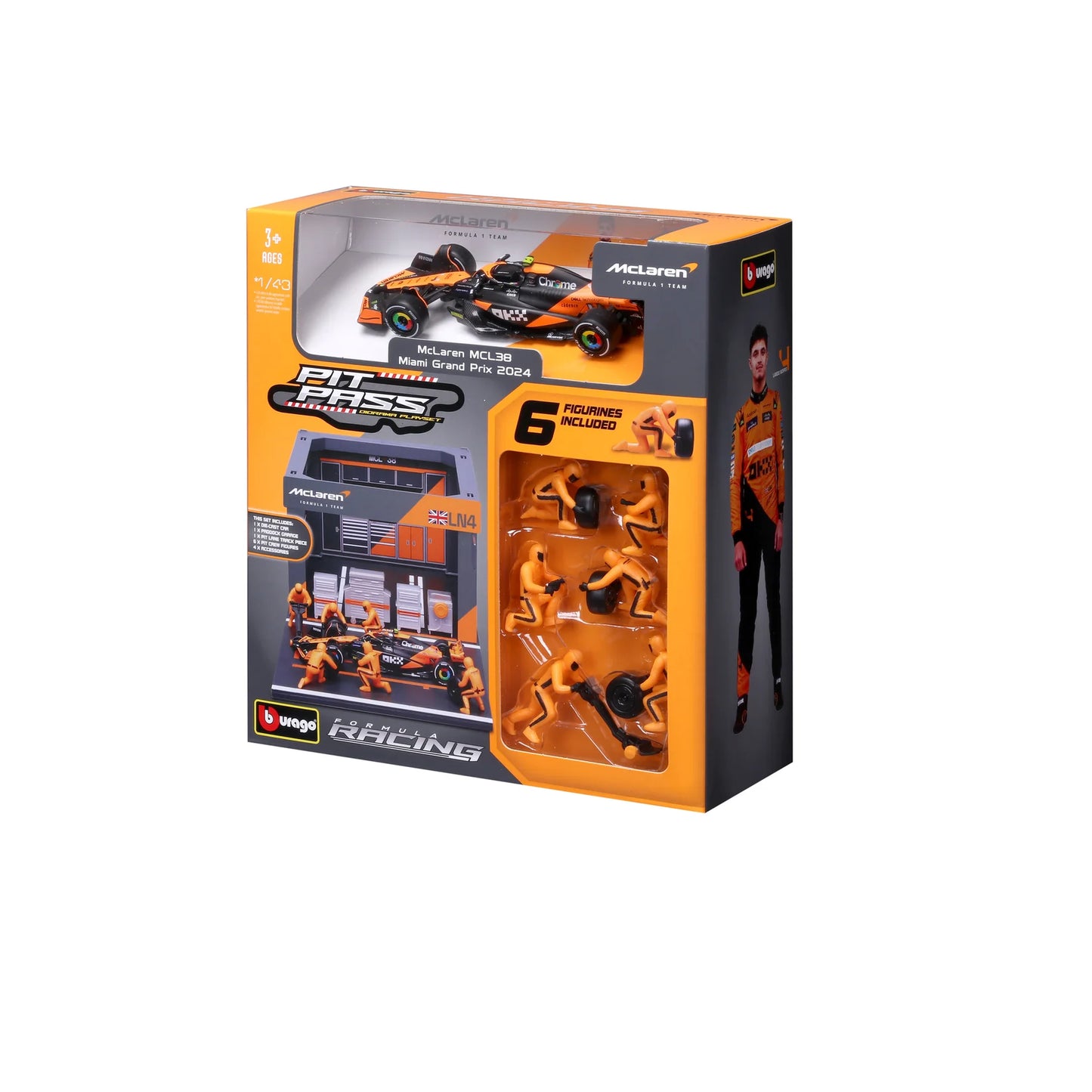 Burago 38541N McLaren F1 MCL38 2024 Norris Pit Pass 1:43 Scale *PRE ORDER £ 24.99*