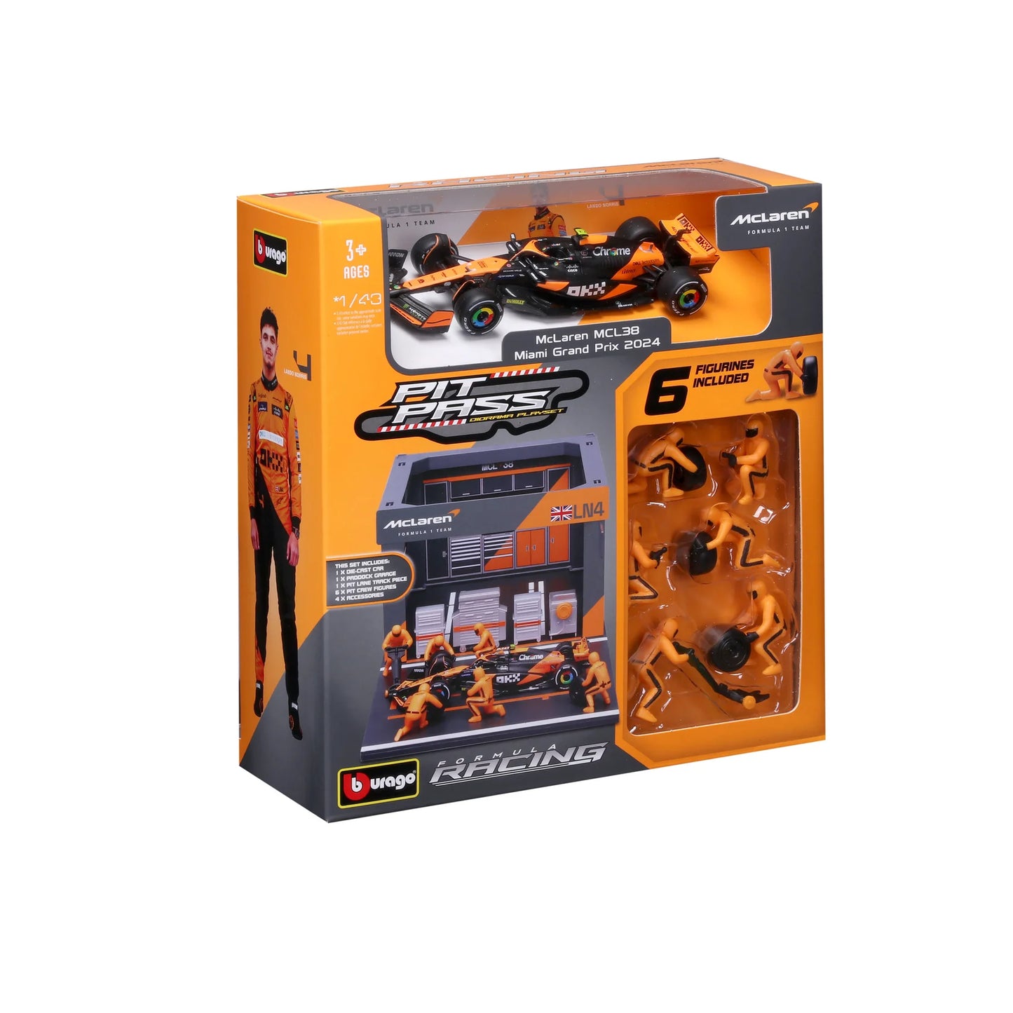 Burago 38541N McLaren F1 MCL38 2024 Norris Pit Pass 1:43 Scale *PRE ORDER £ 24.99*