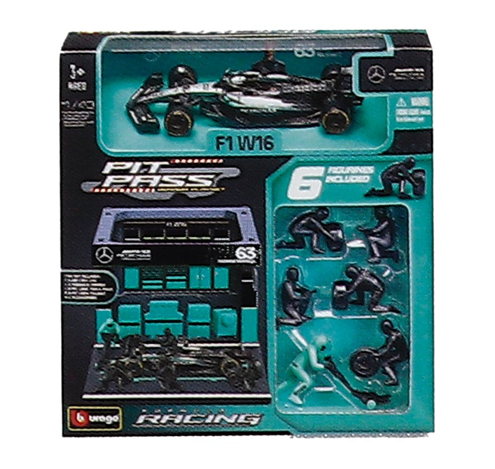 Burago 38458R Mercedes F1 W16 2025 Pit Pass Diorama Russell 1:43 Scale *PRE ORDER £23.74*